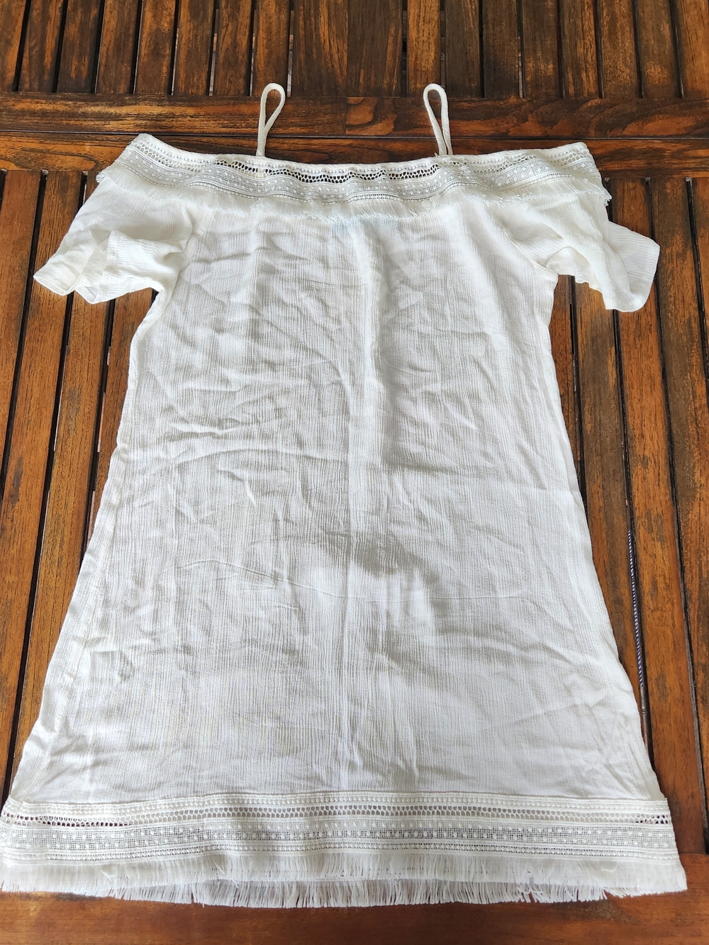 Women's Solitaire Swim White Crochet-Trim Coverup Lace Size Medium Beachy Boho